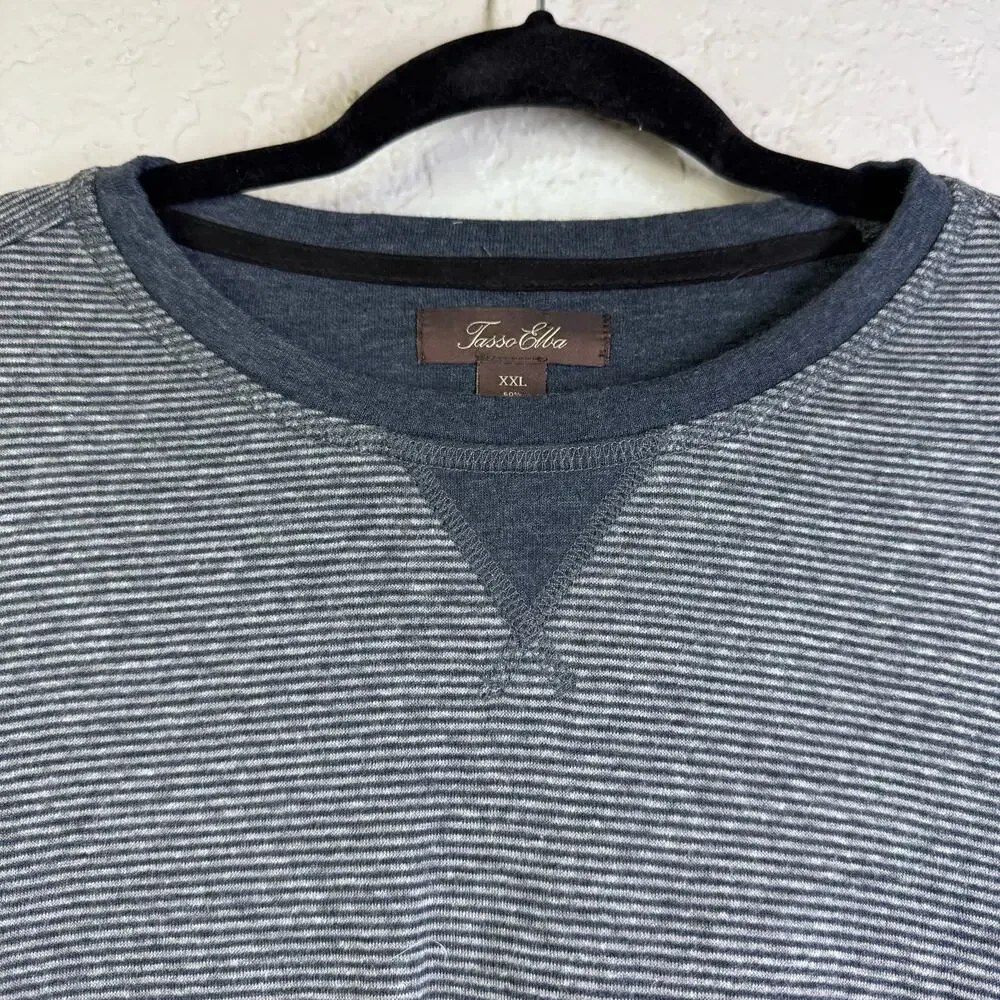 TASSO ELBA Sweatshirt‎ XXL Crew Neck Striped Extremely Soft Elbow Patches Casual